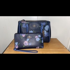 COACH matching blue floral purse & wallet